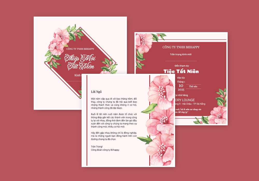 Thiệp Mời Tất Niên Hoa Sắc Thắm | Thiệp mời online | invitePRO