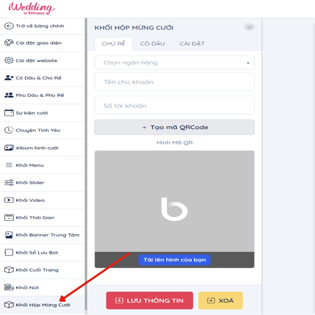 Truy cập vào mục "Khối hộp mừng cưới" | Thiệp cưới online iWedding!