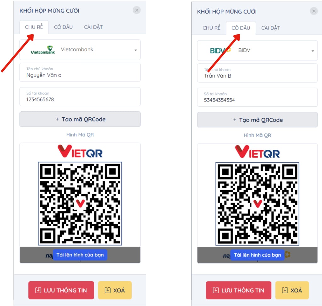 cập nhật thông tin ngân hàng trên website đám cưới | Thiệp cưới online iWedding!