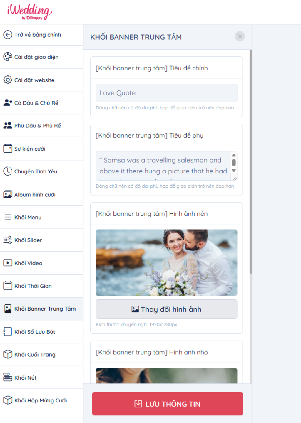 cập nhật Khối Banner Trung Tâm | Thiệp cưới online iWedding!