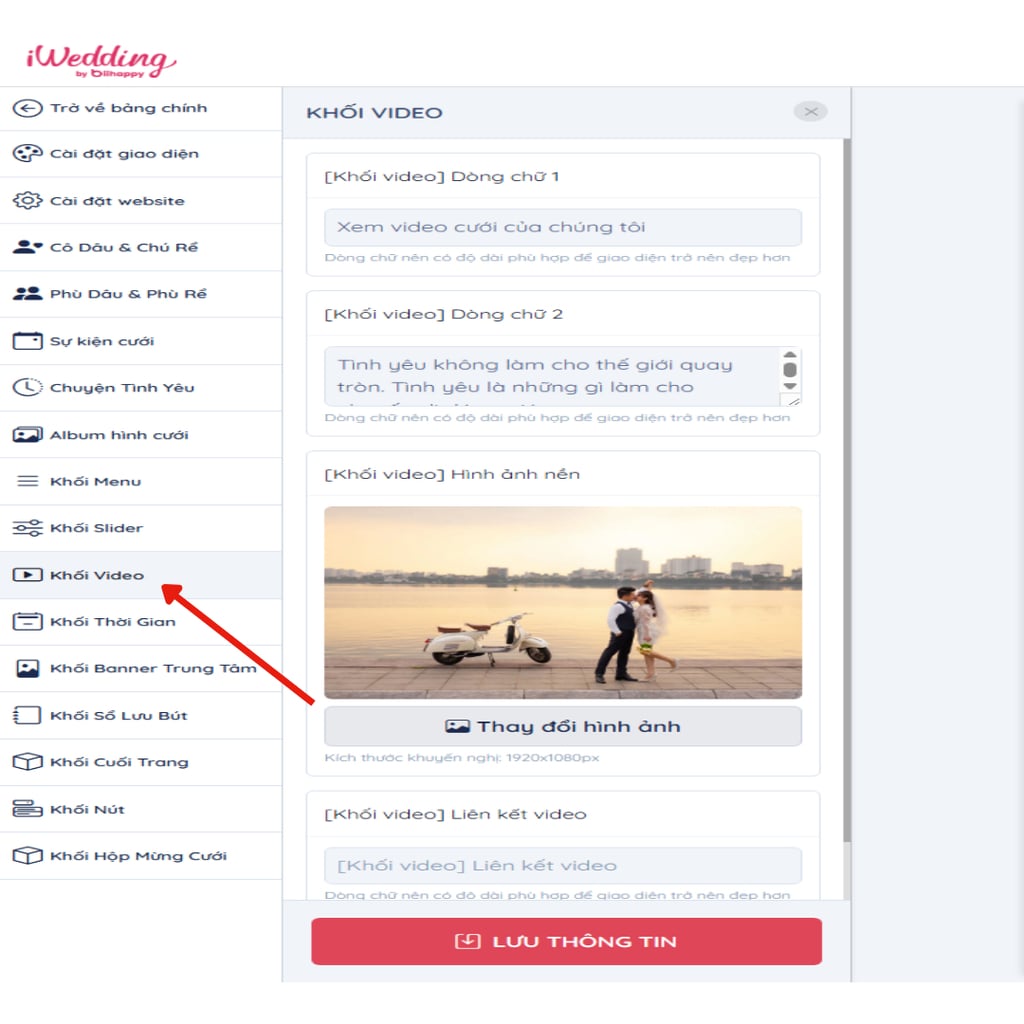 Truy cập vào mục "khối video" | Thiệp cưới online iWedding!