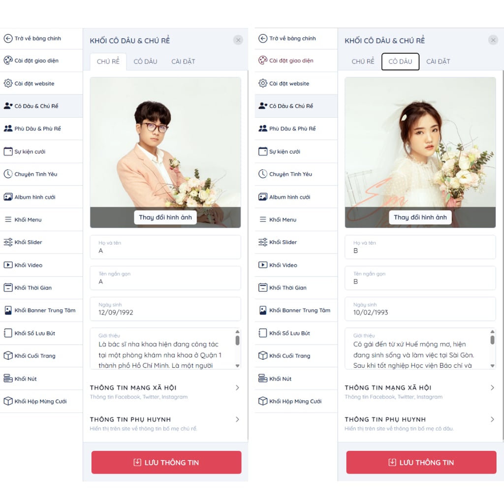 cập nhật thông tin cô dâu chú rể | Thiệp cưới online iWedding!