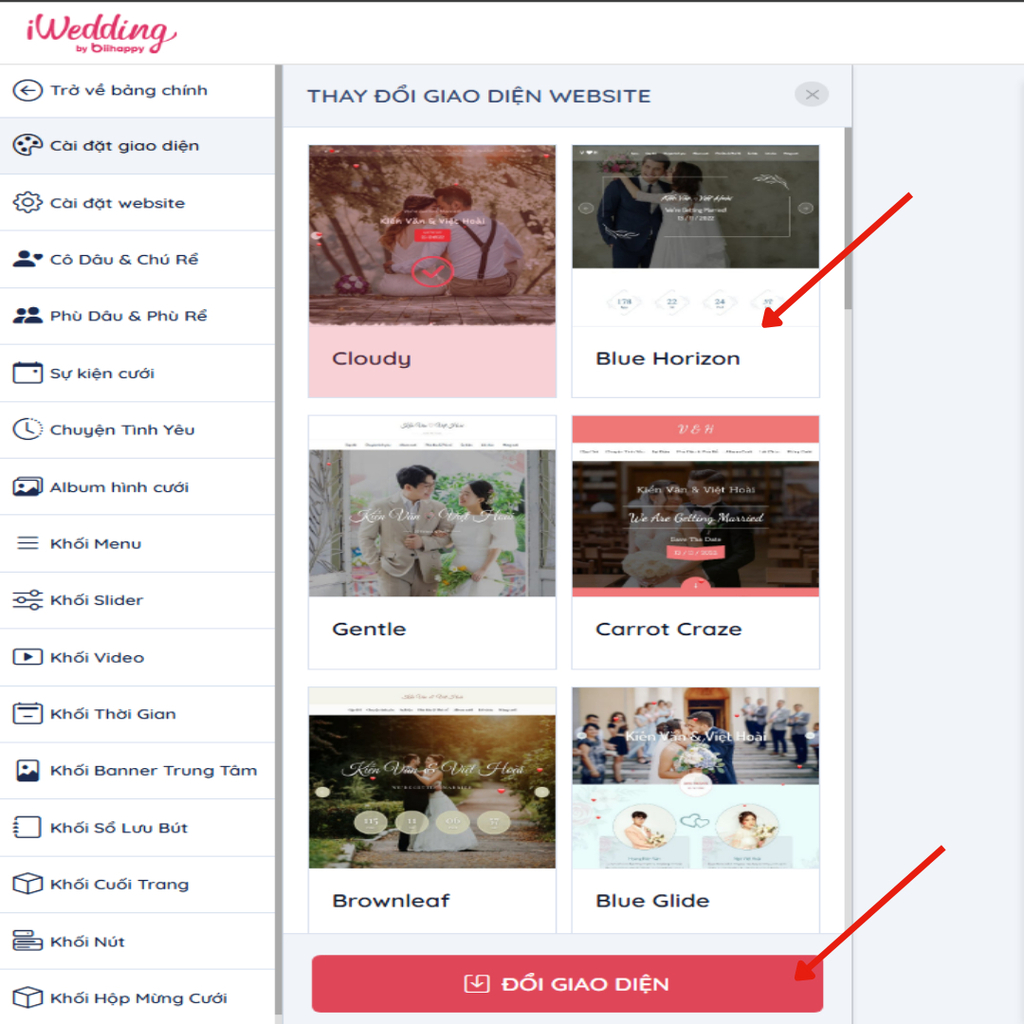 Thay đổi giao diện cho website | Thiệp cưới online iWedding!