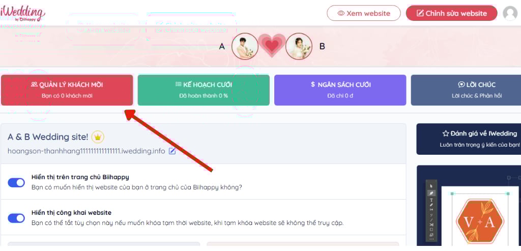 Trang quản lí website đám cưới | Thiệp cưới online iWedding!