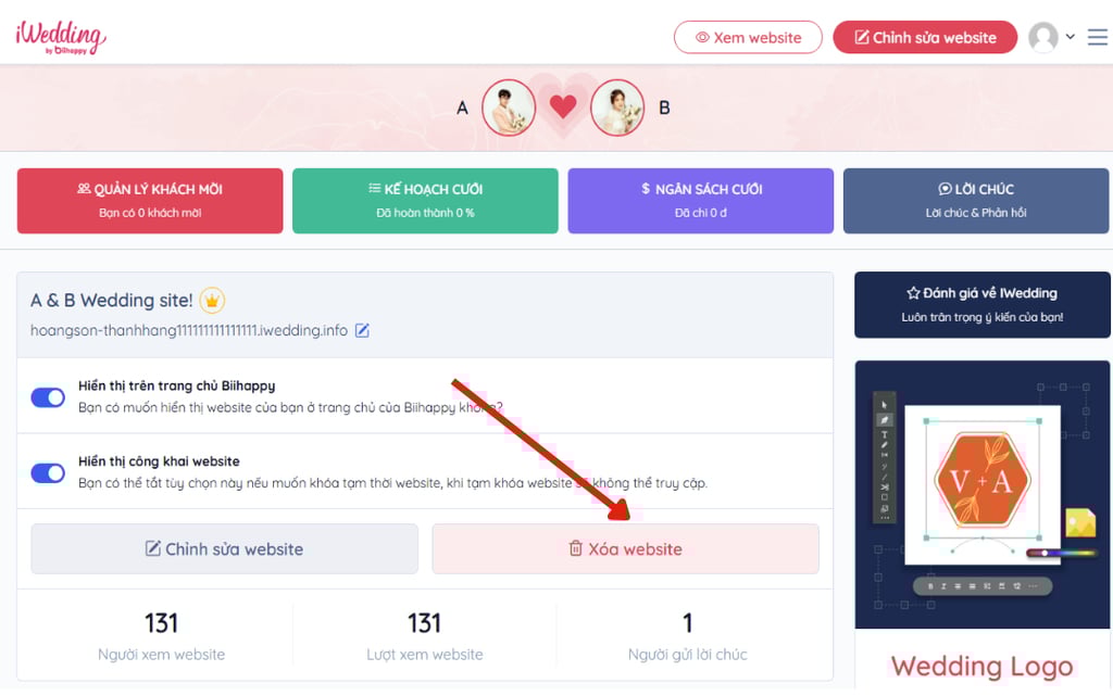 Hướng dẫn xoá website đám cưới trên nền tảng iWedding | Thiệp cưới online iWedding!