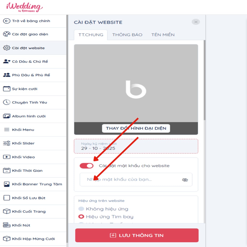 Trang mục “Cài đặt website” | Thiệp cưới online iWedding!