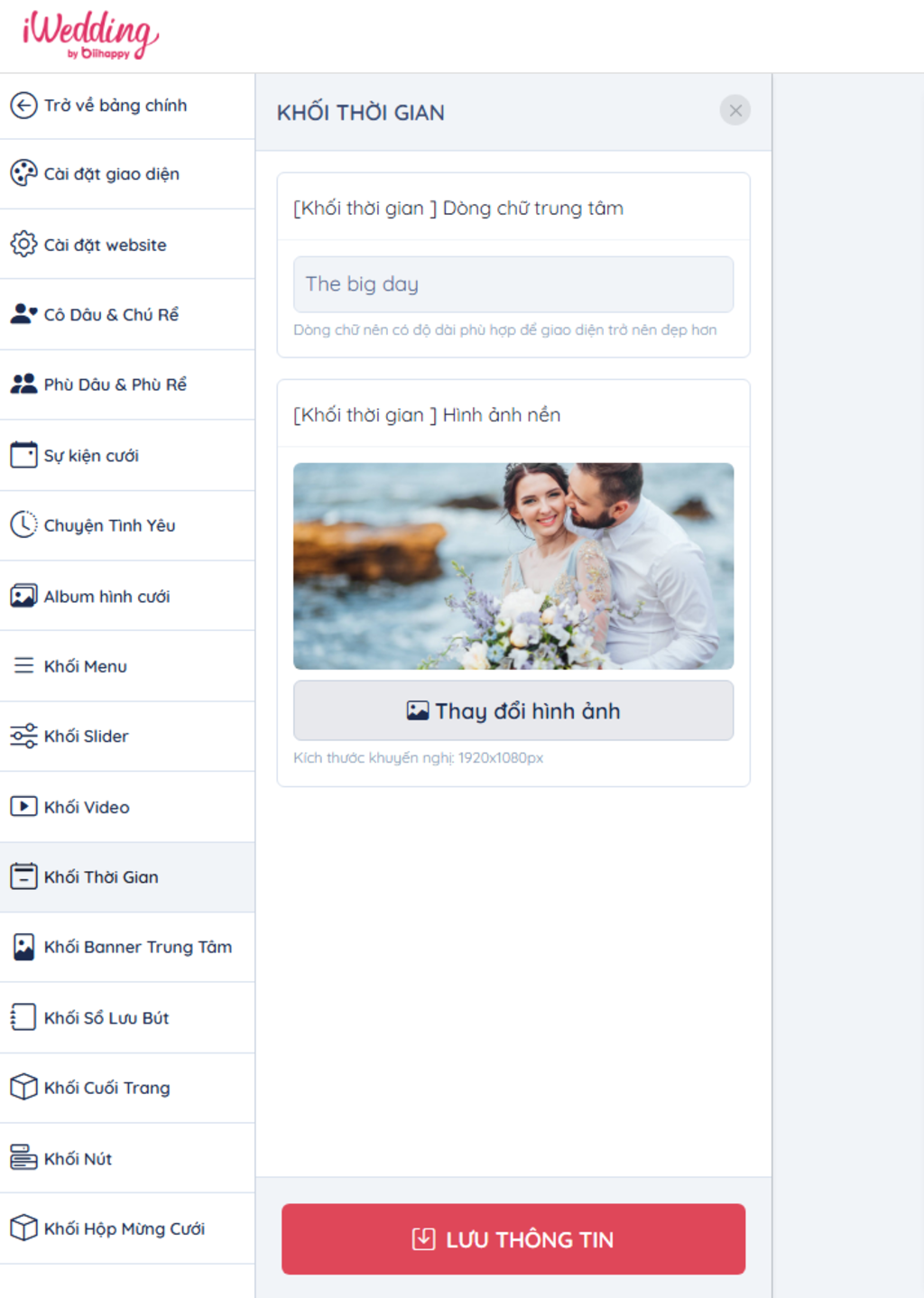 cập nhật khối Thời gian | Thiệp cưới online iWedding!