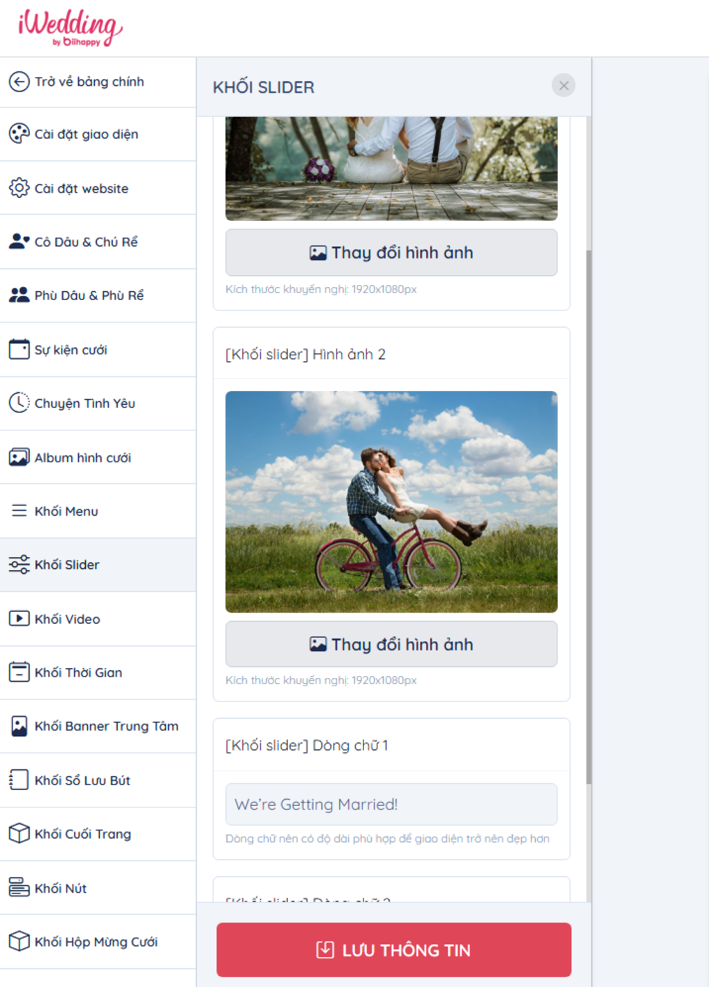 cập nhật khối Slider | Thiệp cưới online iWedding!